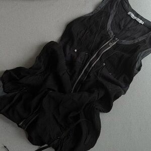 Black mesh zip up jacket dress with button details grunge alternative Paris bran